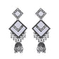 VOJ Silver Plated Mirror Studded Square Shaped Earrings - Swadesiicart