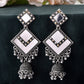 VOJ Silver Plated Mirror Studded Square Shaped Earrings - Swadesiicart