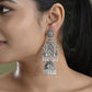 VOJ Silver Plated Oxidized Temple Long Earrings - Swadesiicart