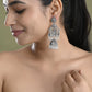 VOJ Silver Plated Oxidized Temple Long Earrings - Swadesiicart