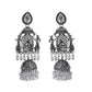 VOJ Silver Plated Oxidized Temple Long Earrings - Swadesiicart