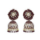 VOJ Marron Beads And Stone Studded Jhumka Earrings - Swadesiicart