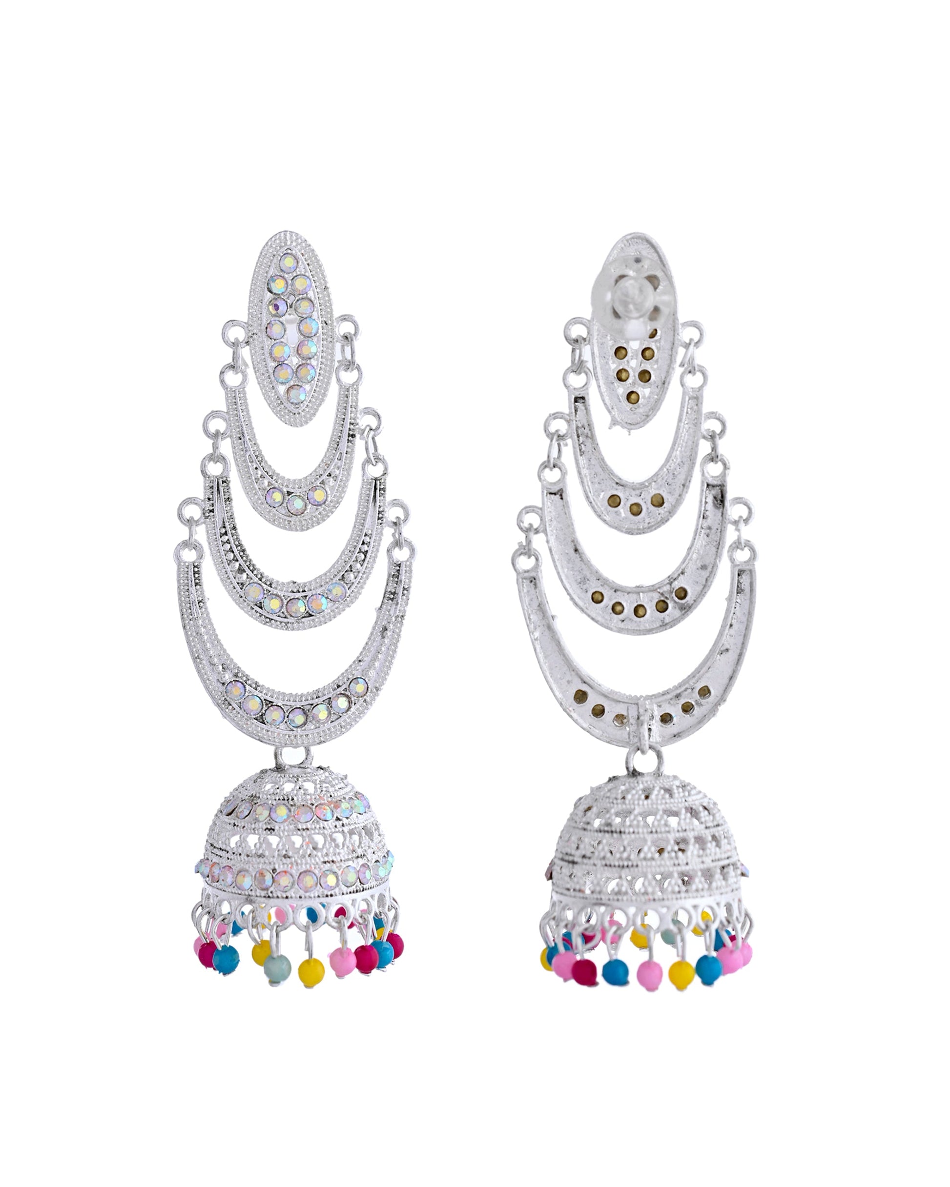 VOJ White Oxidized Mult Layer Chandbali Earrings - Swadesiicart