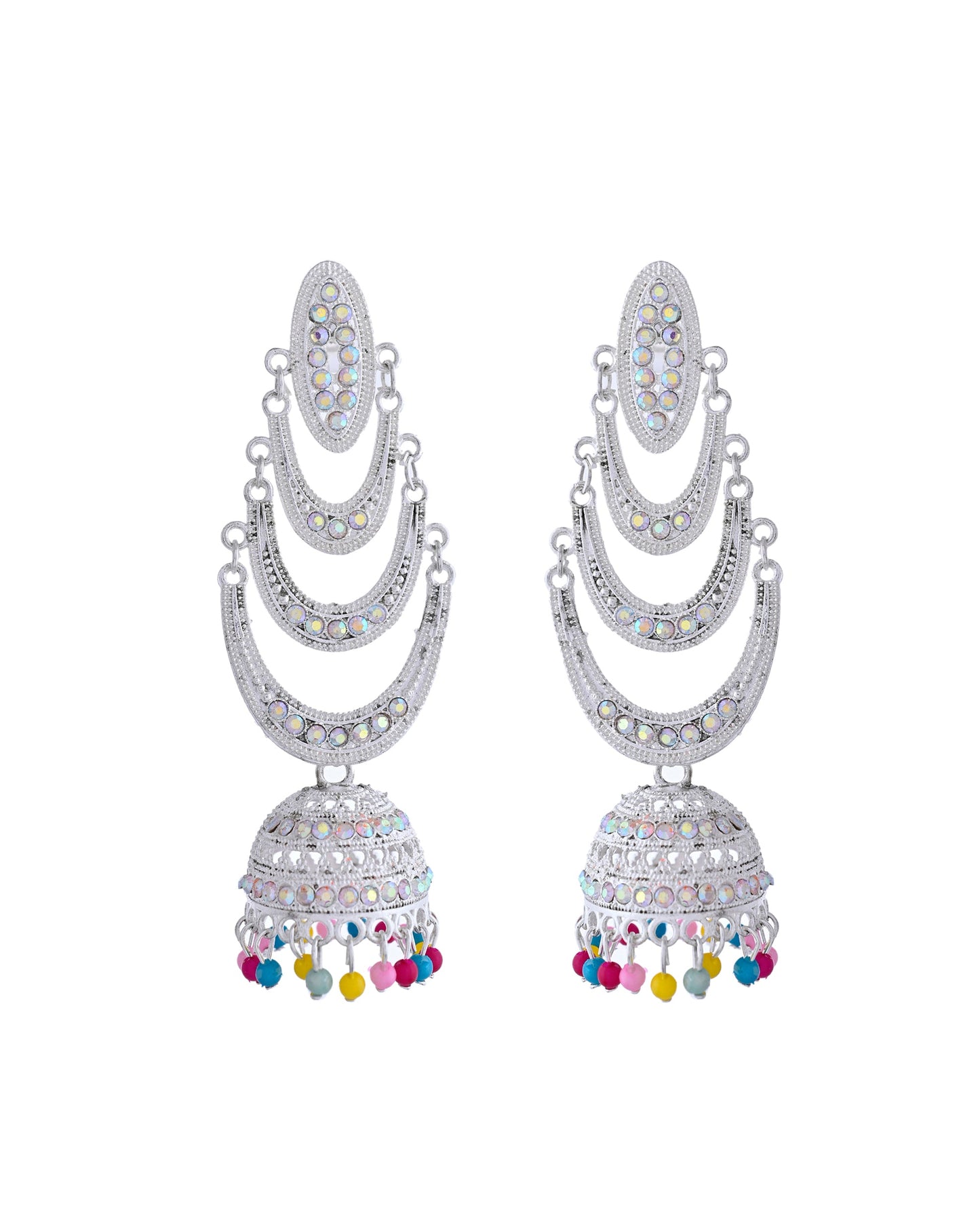 VOJ White Oxidized Mult Layer Chandbali Earrings - Swadesiicart