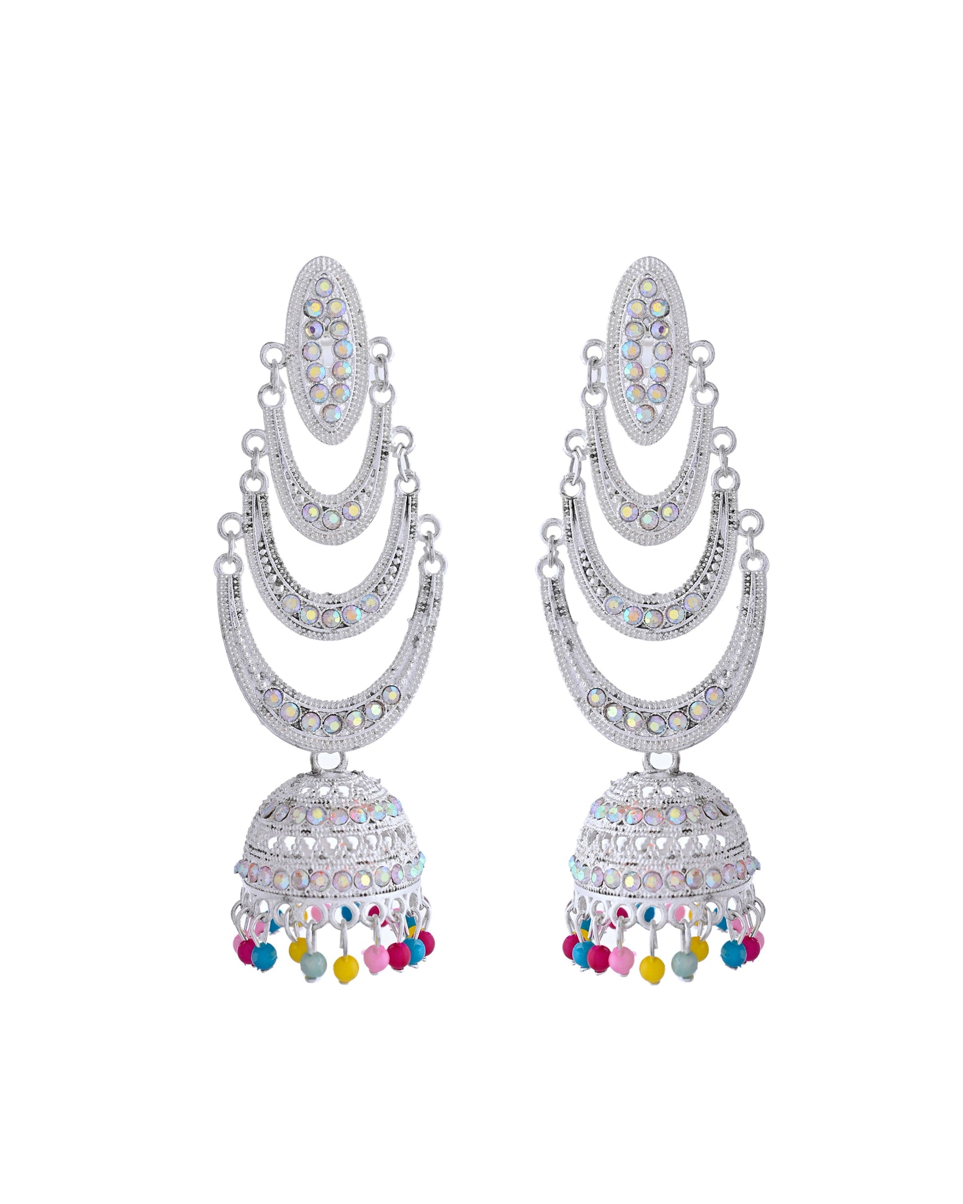 VOJ White Oxidized Mult Layer Chandbali Earrings - Swadesiicart