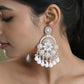 VOJ Elegent White Ethnic Chandbali Earrings With Pearl And Stone Earrings - Swadesiicart