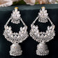 VOJ Stunning White Oxidized Chandbali with Stone And Peral Detailing Earrings - Swadesiicart