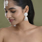 VOJ White Stone Studded Jhumkar Earrings With Maang Tikka - Swadesiicart
