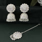 VOJ White Stone Studded Jhumkar Earrings With Maang Tikka - Swadesiicart