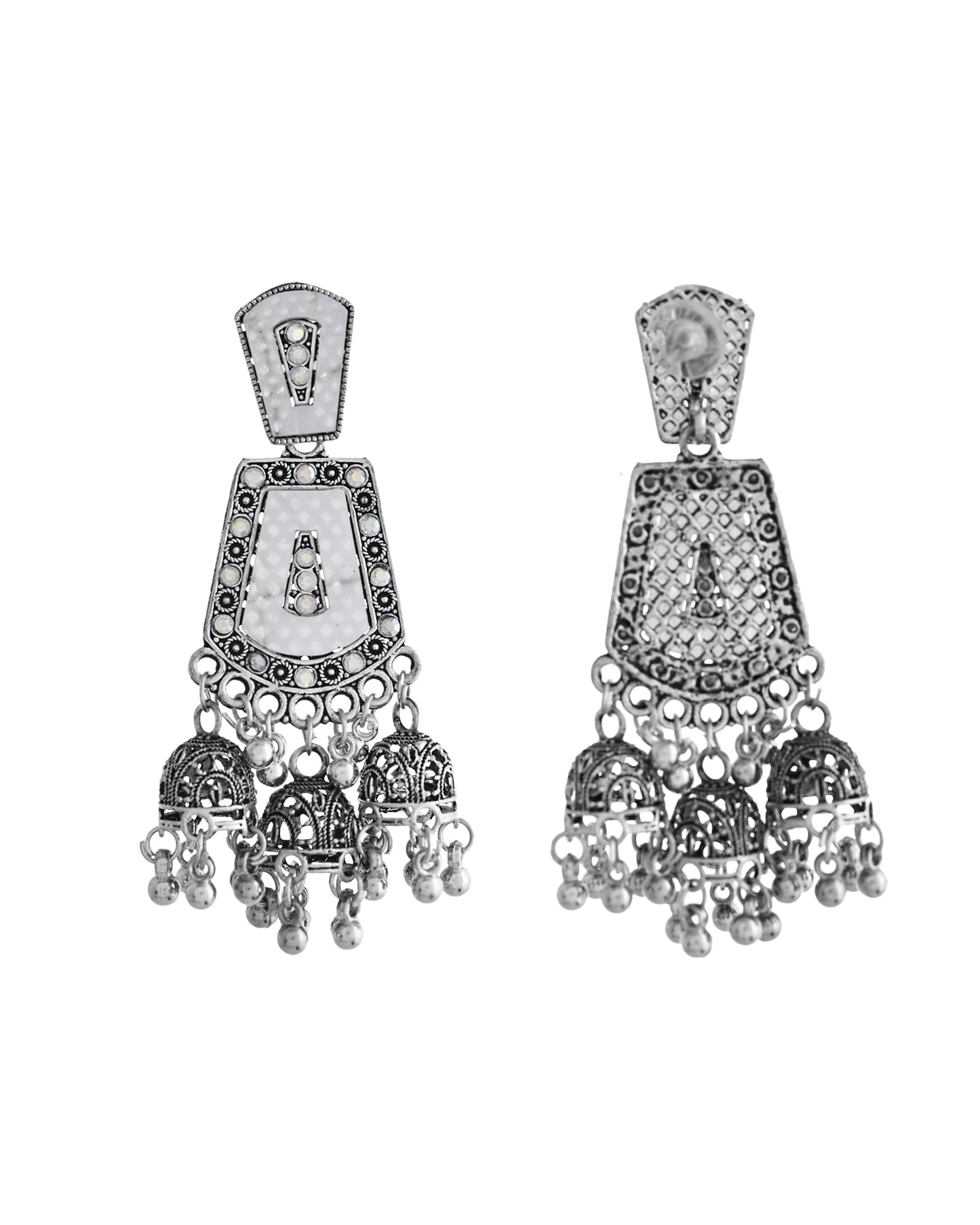 VOJ Silver Plated Moon Stone Studded Elegent Earrings - Swadesiicart