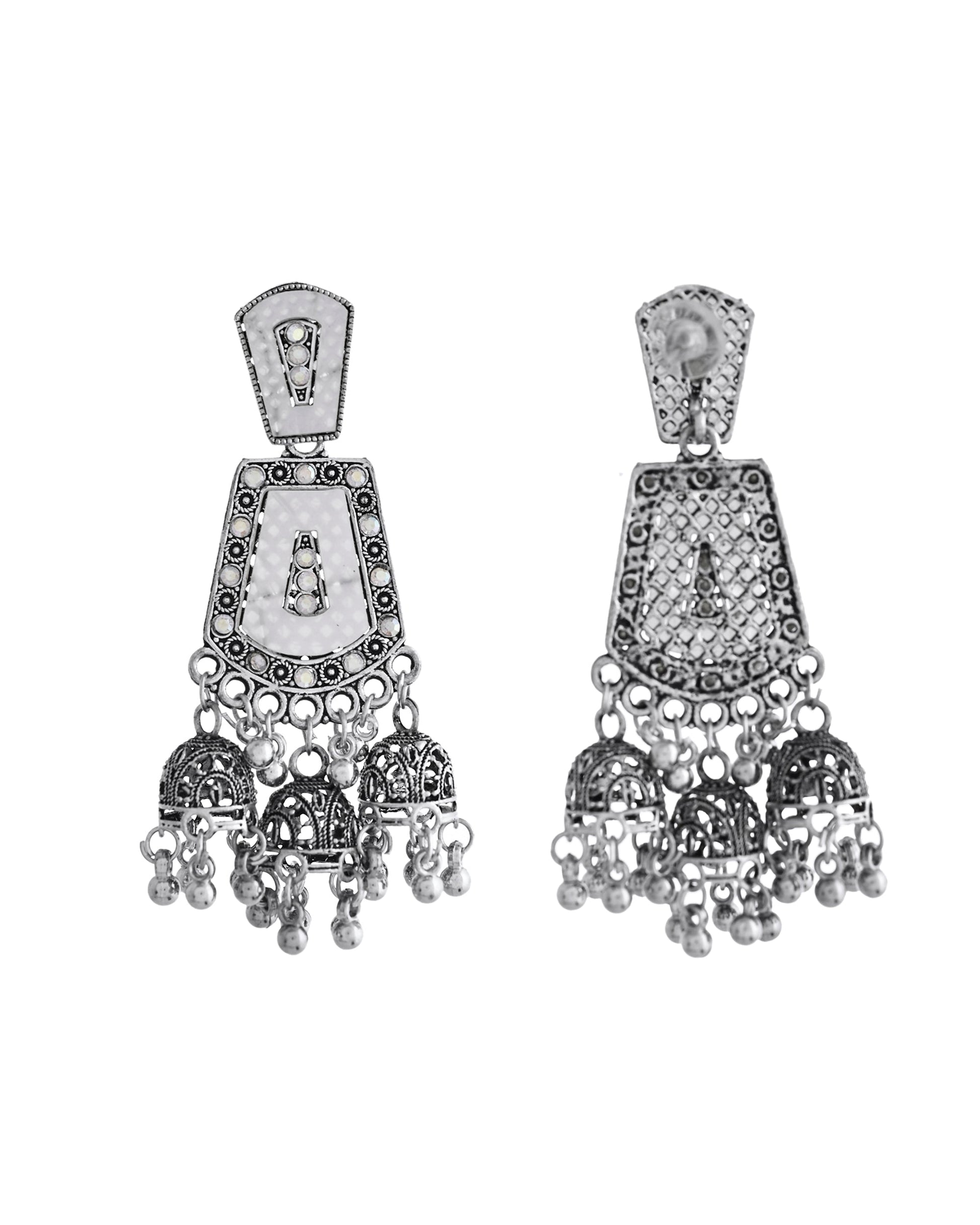 VOJ Silver Plated Moon Stone Studded Elegent Earrings - Swadesiicart