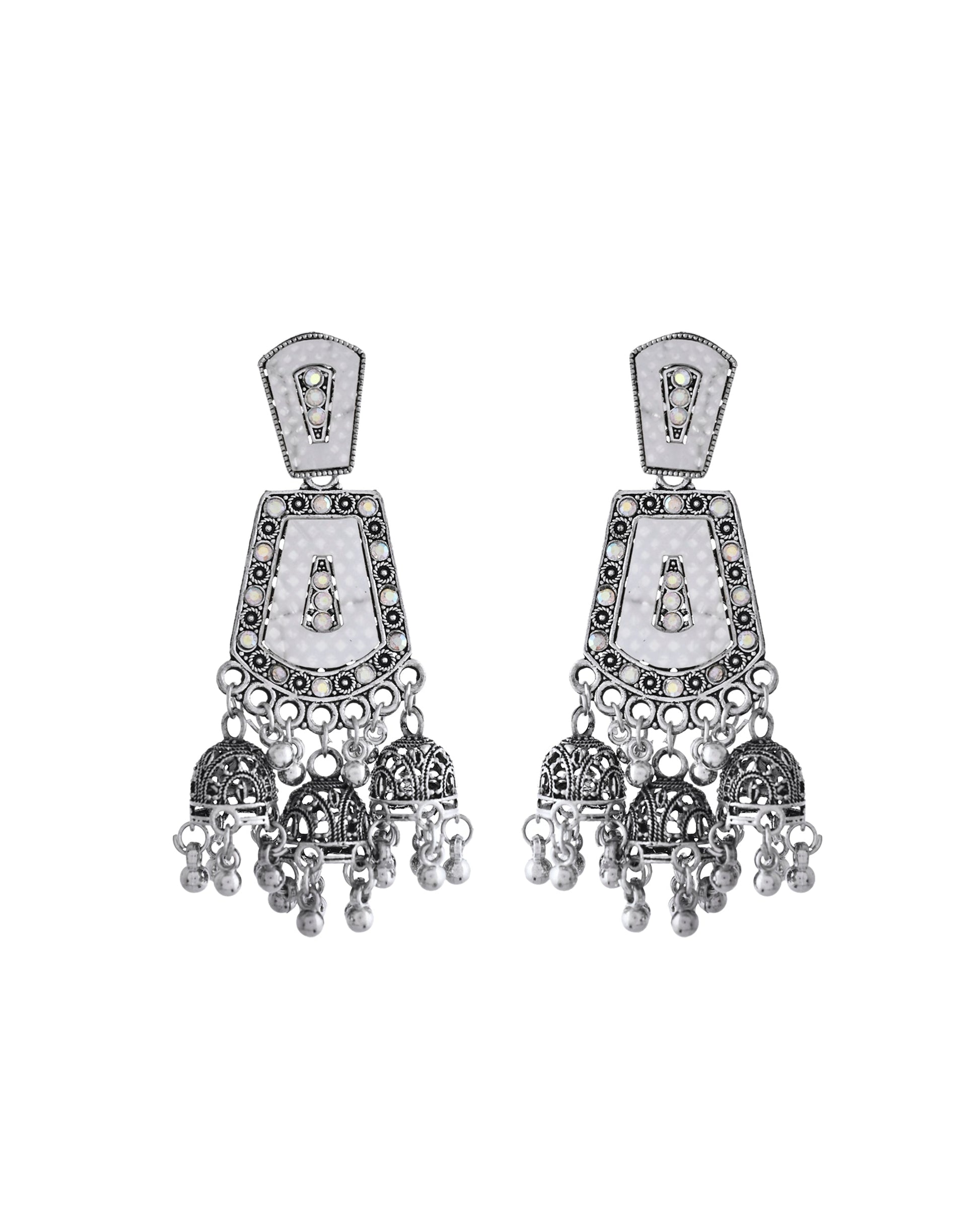 VOJ Silver Plated Moon Stone Studded Elegent Earrings - Swadesiicart