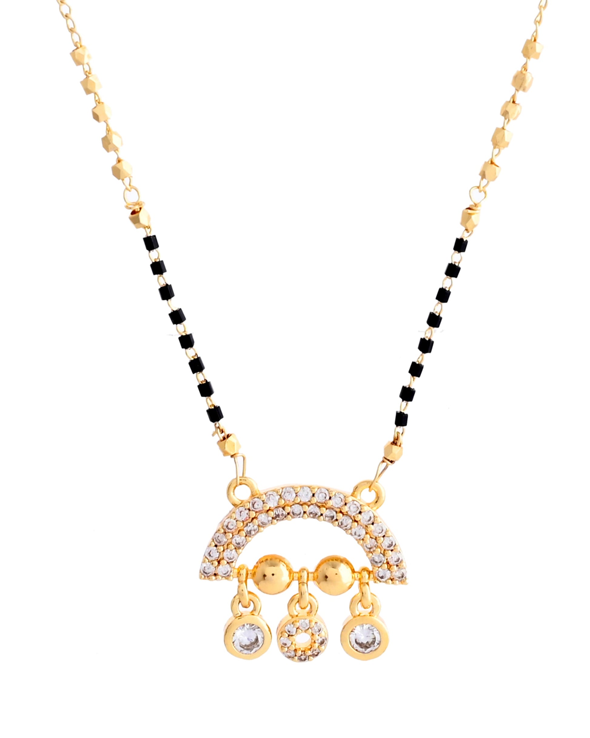 VOJ Gold-Polished AD Studded Half Done Shape Mangalsutra - Swadesiicart
