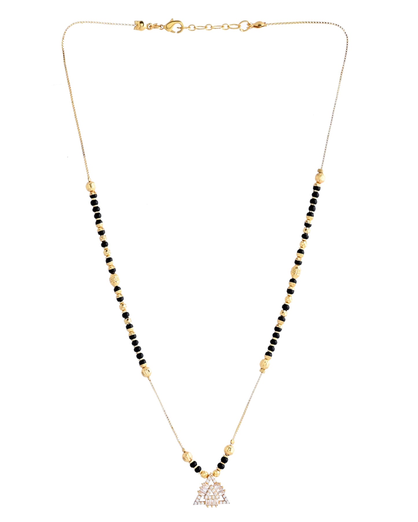 VOJ Gold-Polished Stone Studded Triangular Shaped Mangalsutra - Swadesiicart