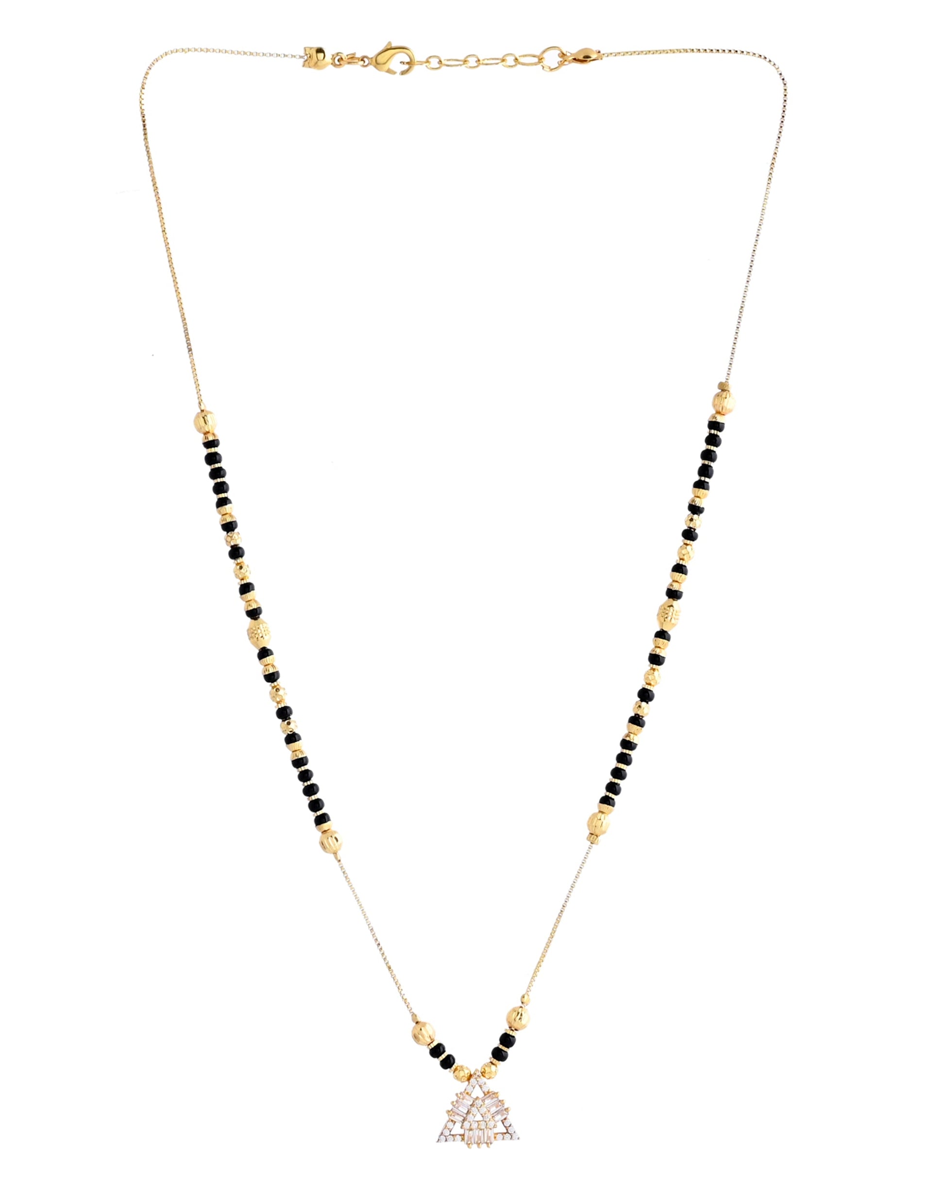 VOJ Gold-Polished Stone Studded Triangular Shaped Mangalsutra - Swadesiicart