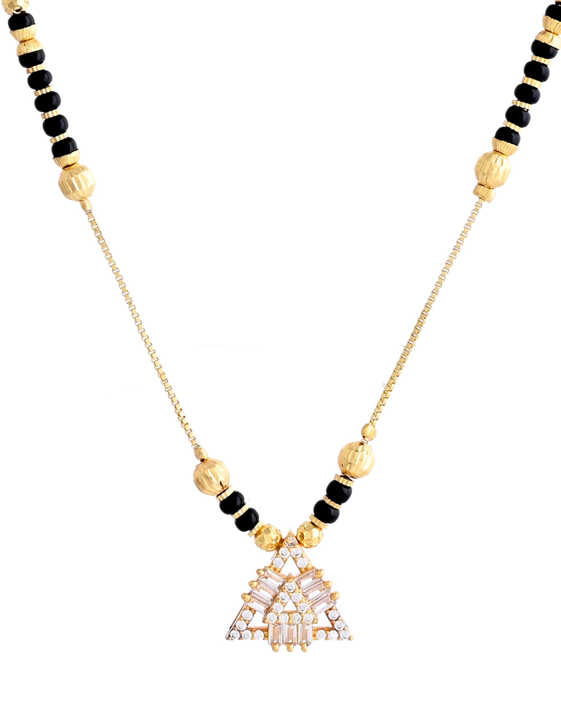 VOJ Gold-Polished Stone Studded Triangular Shaped Mangalsutra - Swadesiicart