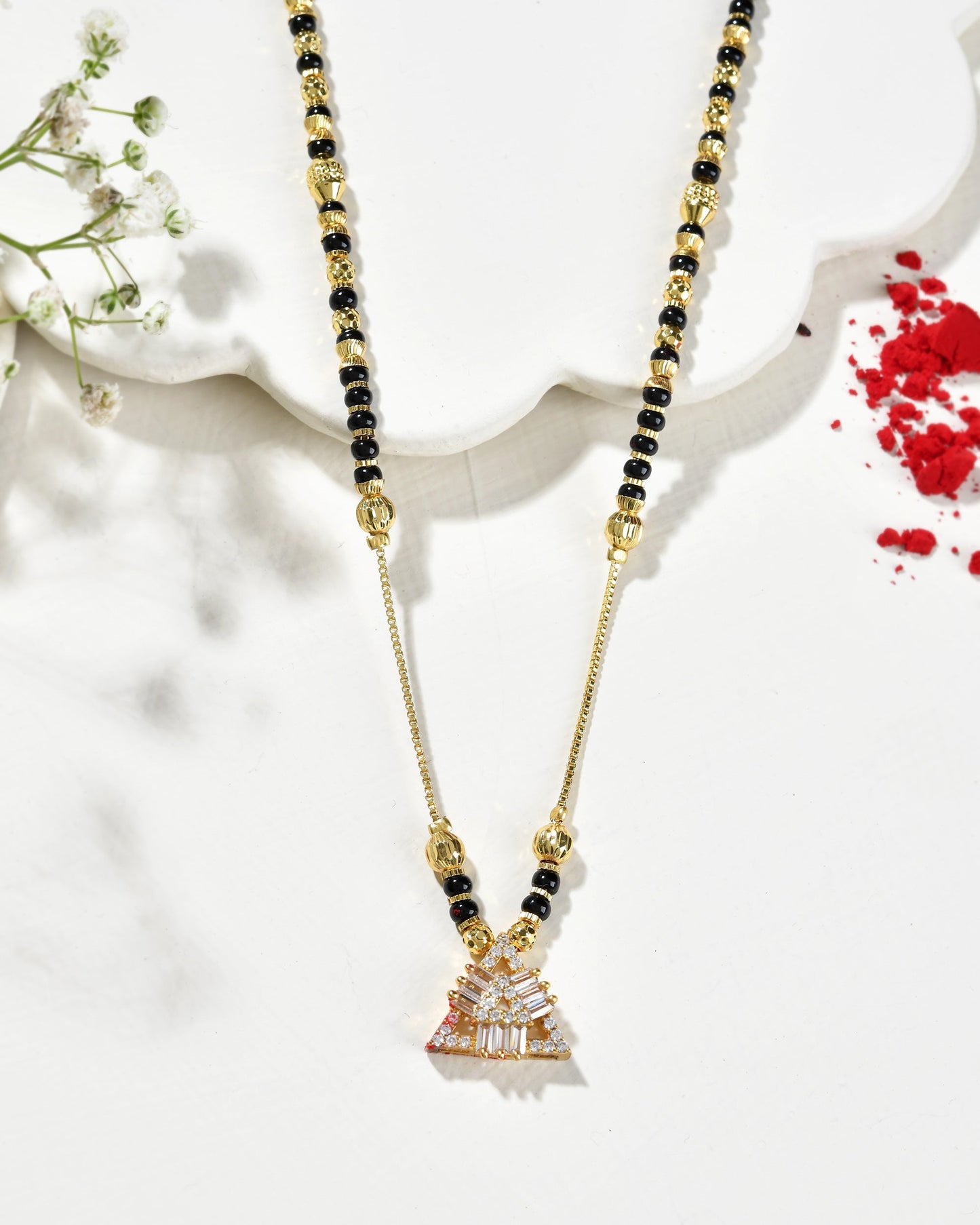 VOJ Gold-Polished Stone Studded Triangular Shaped Mangalsutra - Swadesiicart
