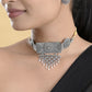 VOJ Silver Plated Oxidized Choker With Earrings Set - Swadesiicart