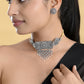 VOJ Silver Plated Oxidized Choker With Earrings Set - Swadesiicart