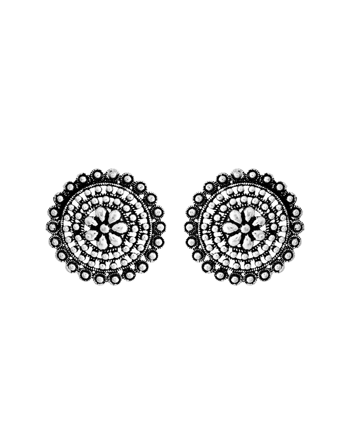 VOJ Silver Plated Oxidized Choker With Earrings Set - Swadesiicart