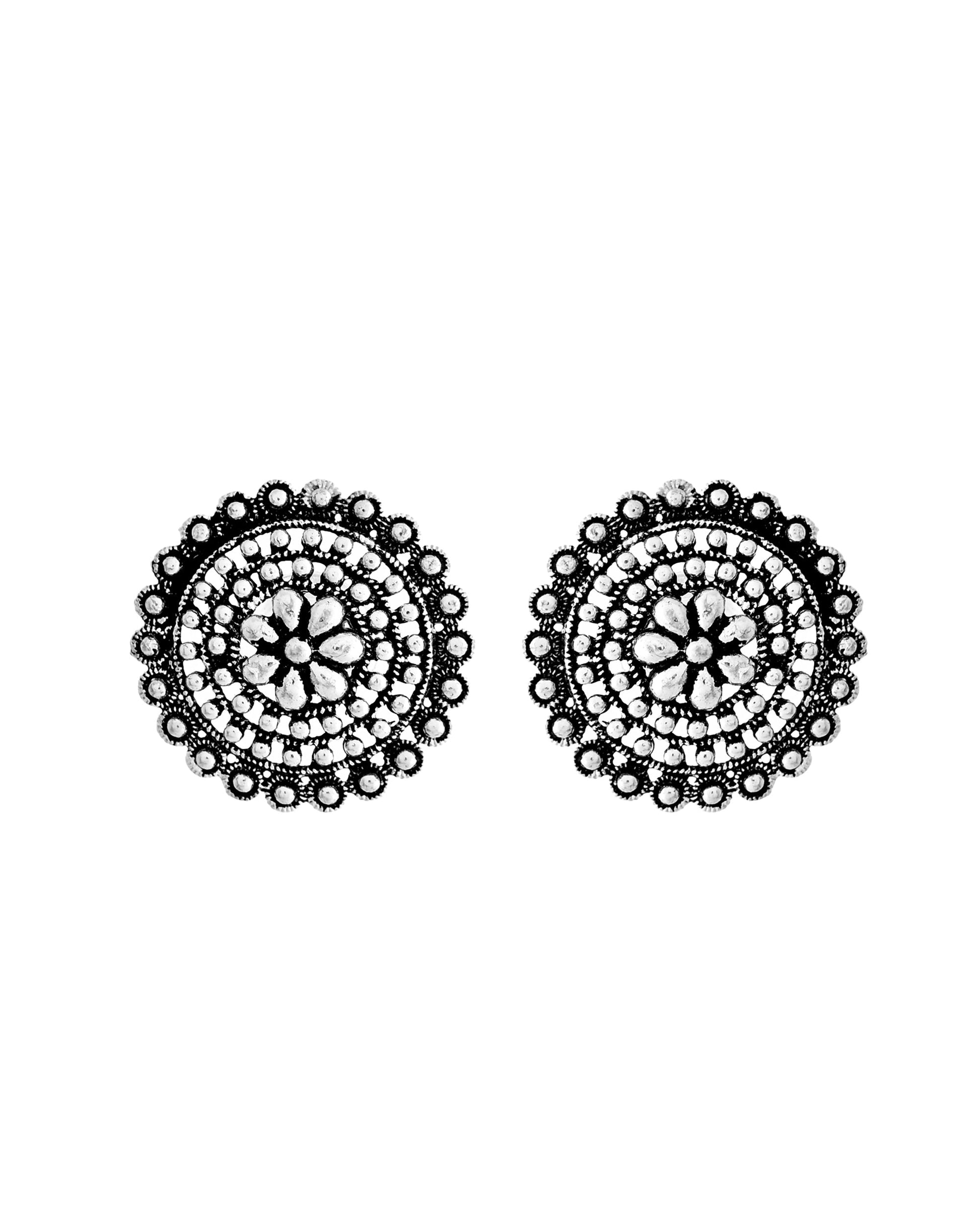VOJ Silver Plated Oxidized Choker With Earrings Set - Swadesiicart