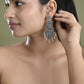 VOJ Silver Plated Oxidized Peacock Shaped Long Earrings - Swadesiicart