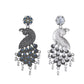 VOJ Silver Plated Oxidized Peacock Shaped Long Earrings - Swadesiicart