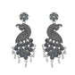 VOJ Silver Plated Oxidized Peacock Shaped Long Earrings - Swadesiicart