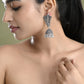 VOJ Silver Plated Oxidized Stone Studded Leaf Shaped Long Earrings - Swadesiicart
