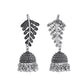 VOJ Silver Plated Oxidized Stone Studded Leaf Shaped Long Earrings - Swadesiicart