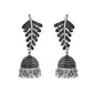 VOJ Silver Plated Oxidized Stone Studded Leaf Shaped Long Earrings - Swadesiicart