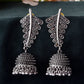 VOJ Silver Plated Oxidized Stone Studded Leaf Shaped Long Earrings - Swadesiicart