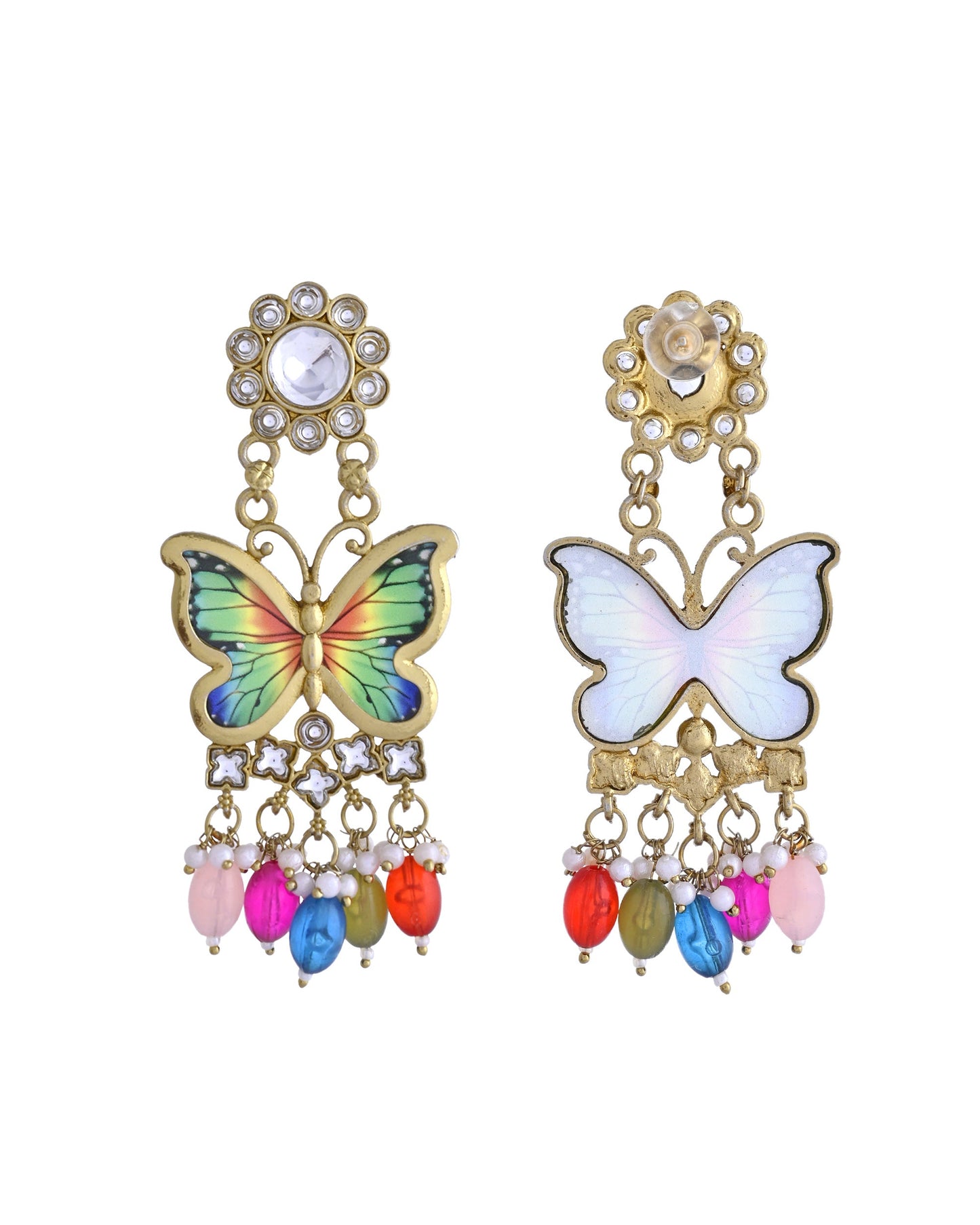 VOJ Gold Toned Multi colour Butterfly Shaped Long Earrings - Swadesiicart