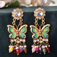VOJ Gold Toned Multi colour Butterfly Shaped Long Earrings - Swadesiicart