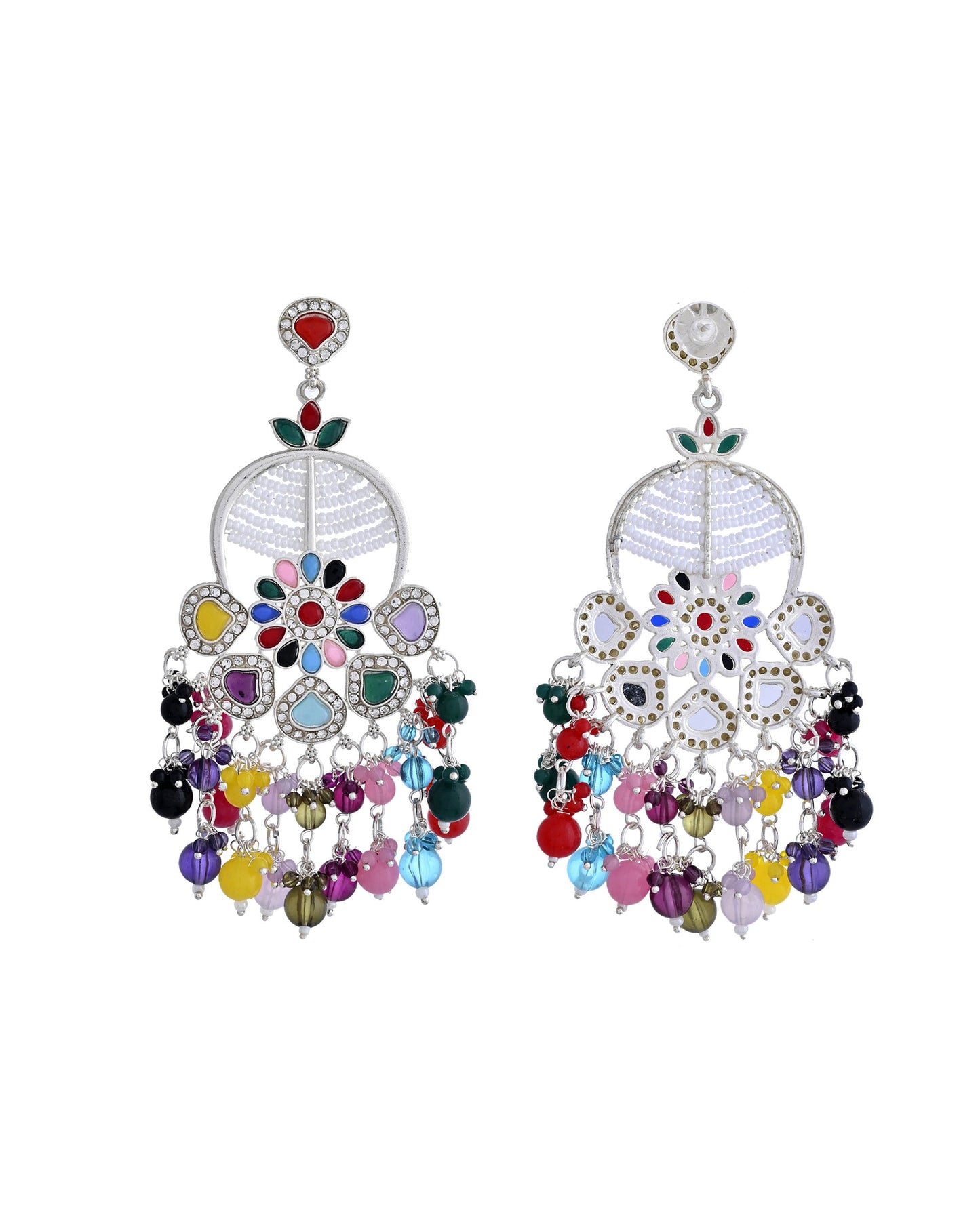 VOJ Multi Colour Beaded Long Chanbali Earrings - Swadesiicart