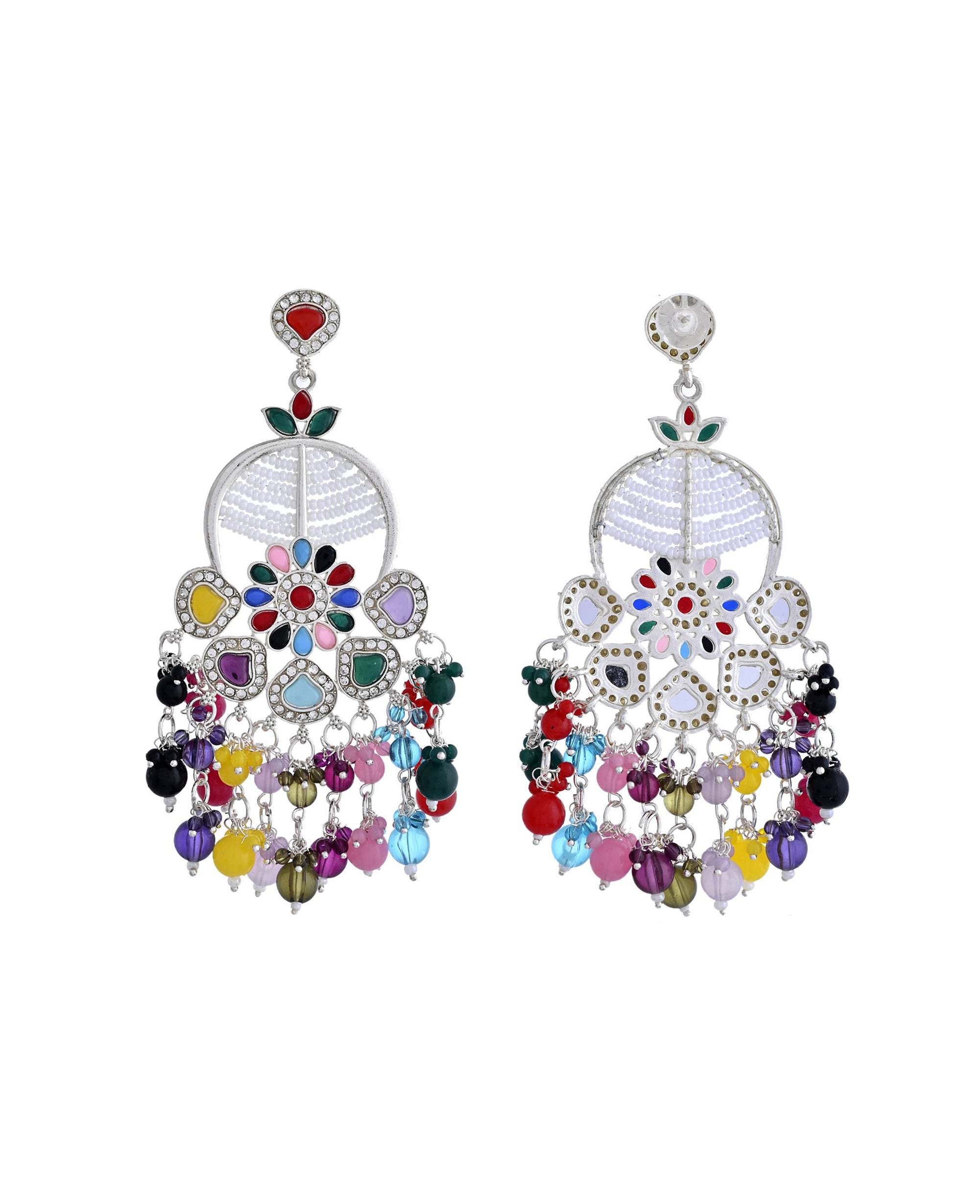 VOJ Multi Colour Beaded Long Chanbali Earrings - Swadesiicart