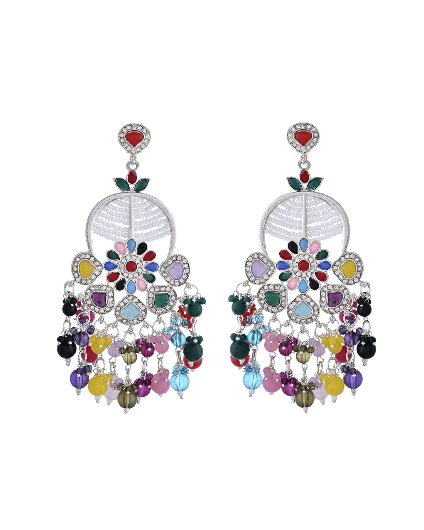 VOJ Multi Colour Beaded Long Chanbali Earrings - Swadesiicart