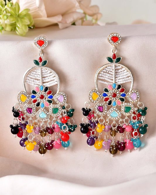 VOJ Multi Colour Beaded Long Chanbali Earrings - Swadesiicart