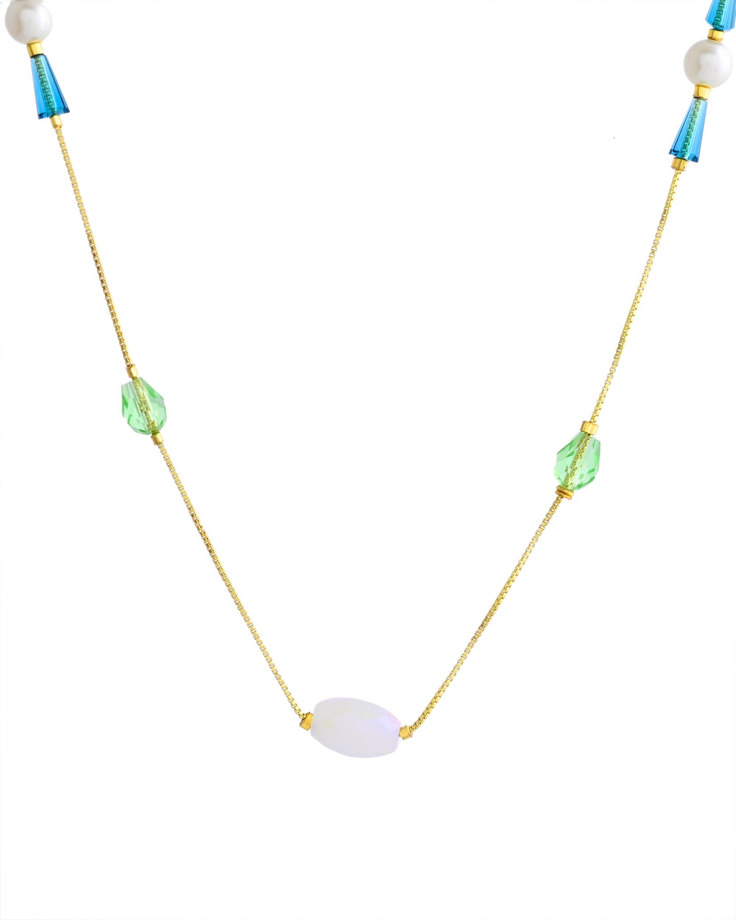 VOJ Gold-Polished Green Beaded Chain For Women | Swadesiicart