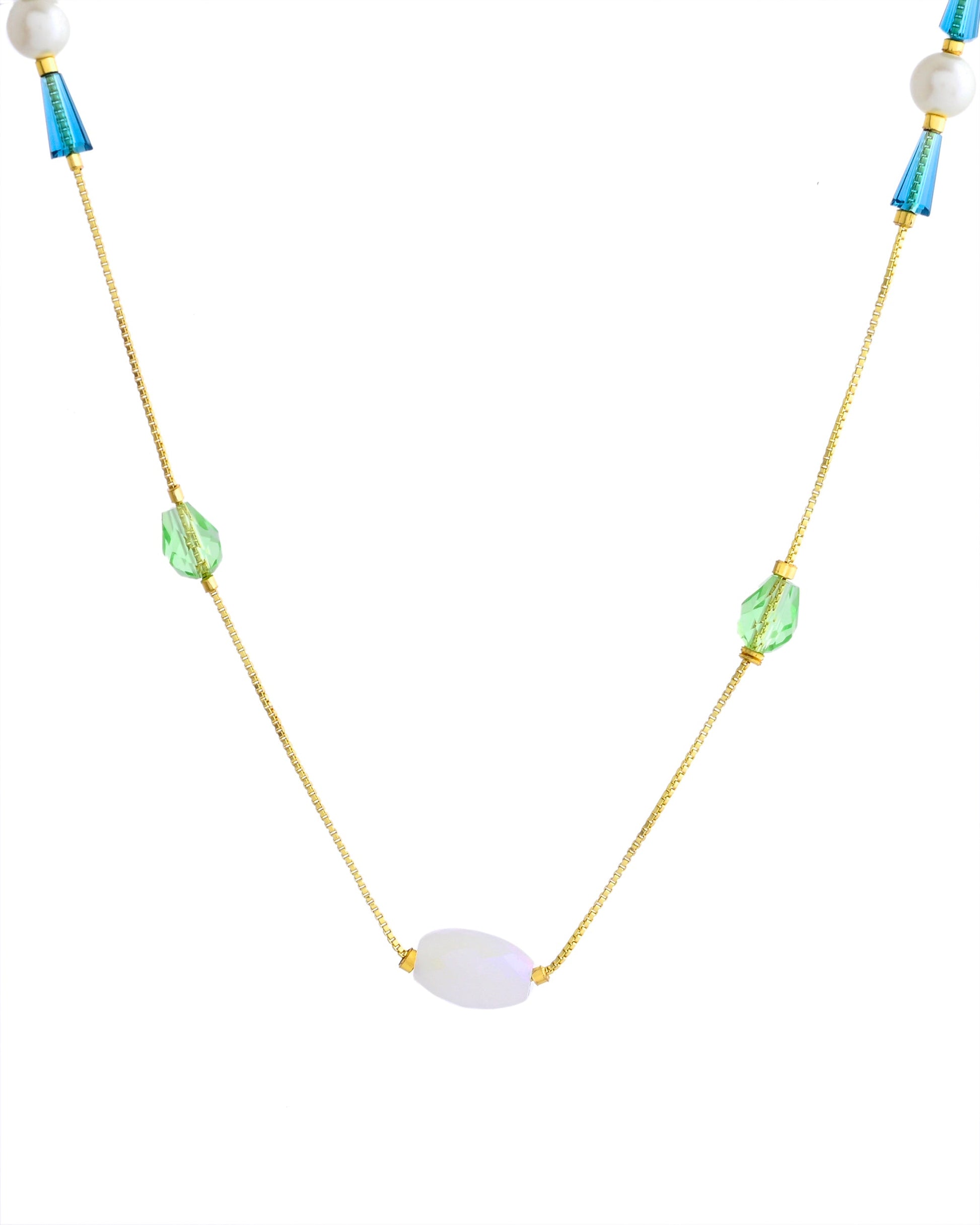 VOJ Gold-Polished Green Beaded Chain For Women | Swadesiicart
