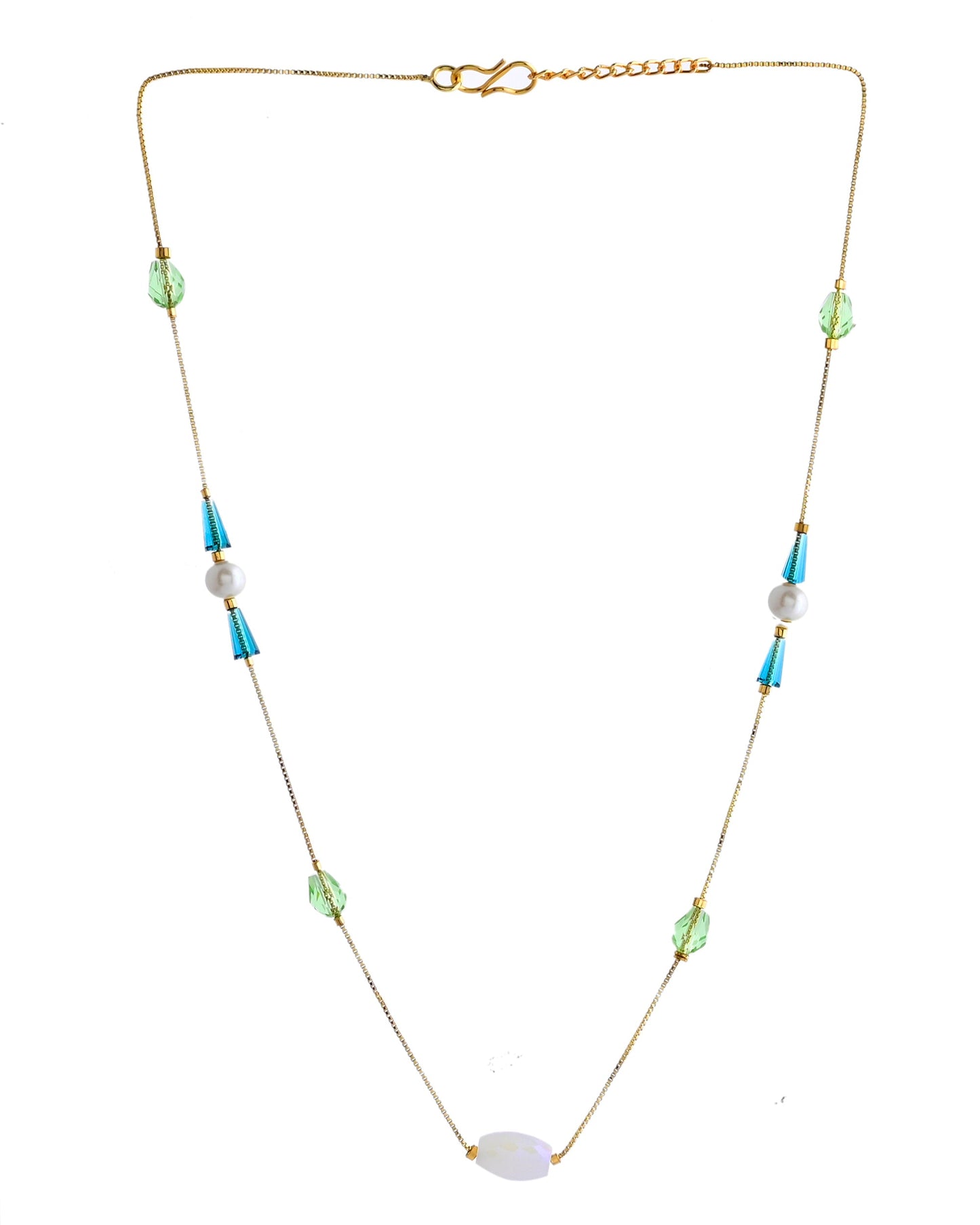VOJ Gold-Polished Green Beaded Chain For Women | Swadesiicart