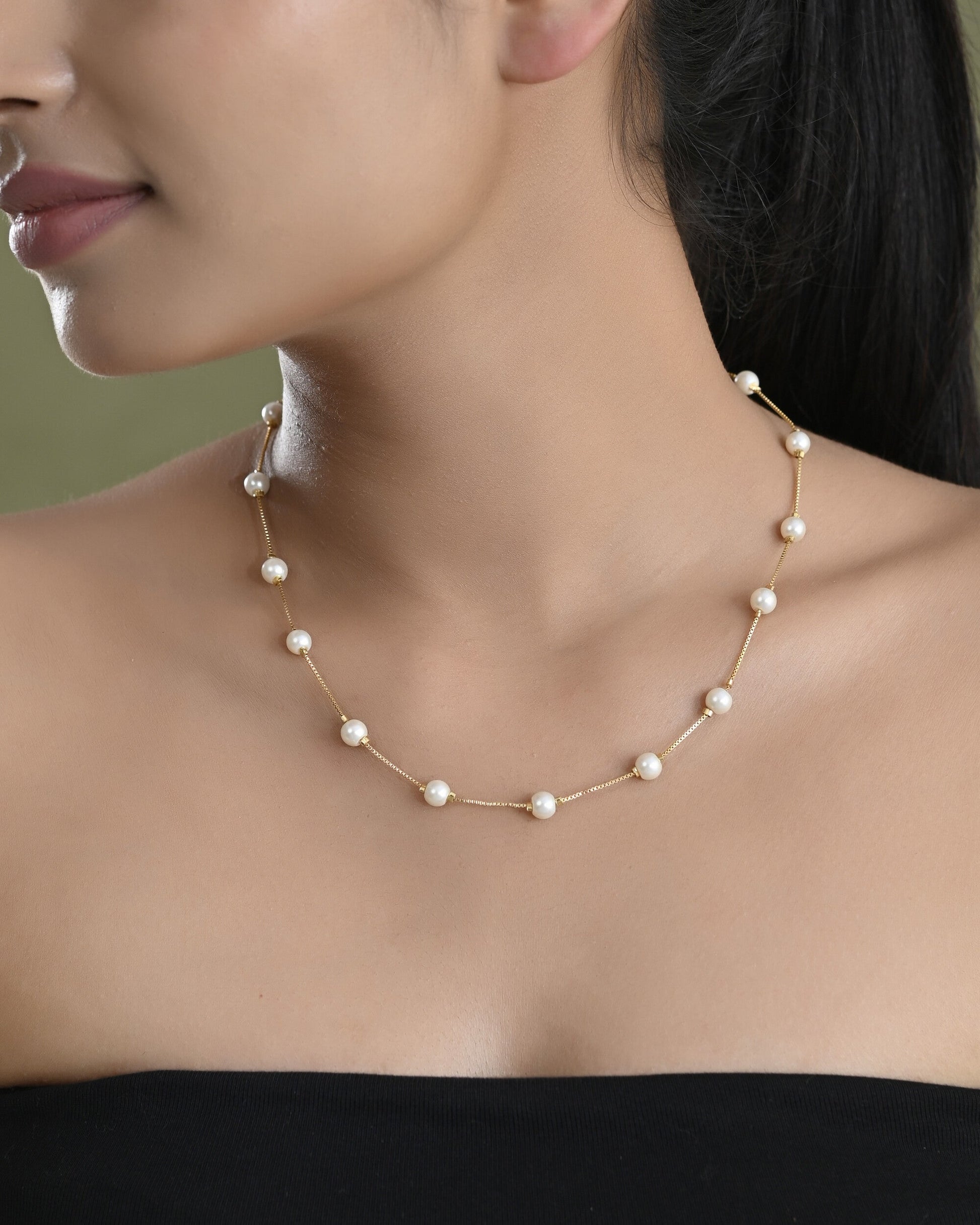 VOJ Gold-Polished Pearl Chain For Women | Swadesiicart