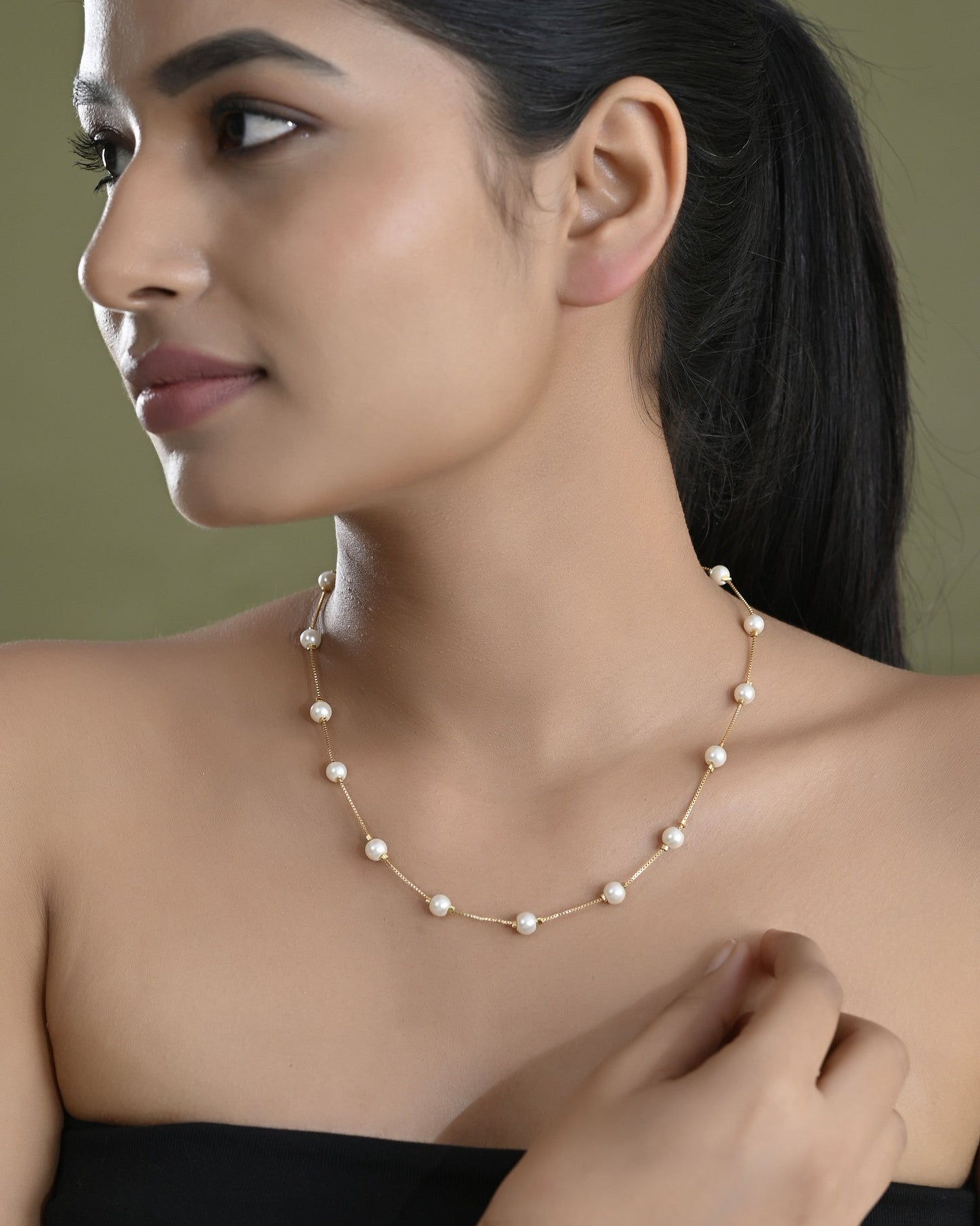 VOJ Gold-Polished Pearl Chain For Women | Swadesiicart
