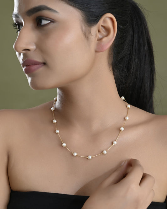 VOJ Gold-Polished Pearl Chain For Women | Swadesiicart