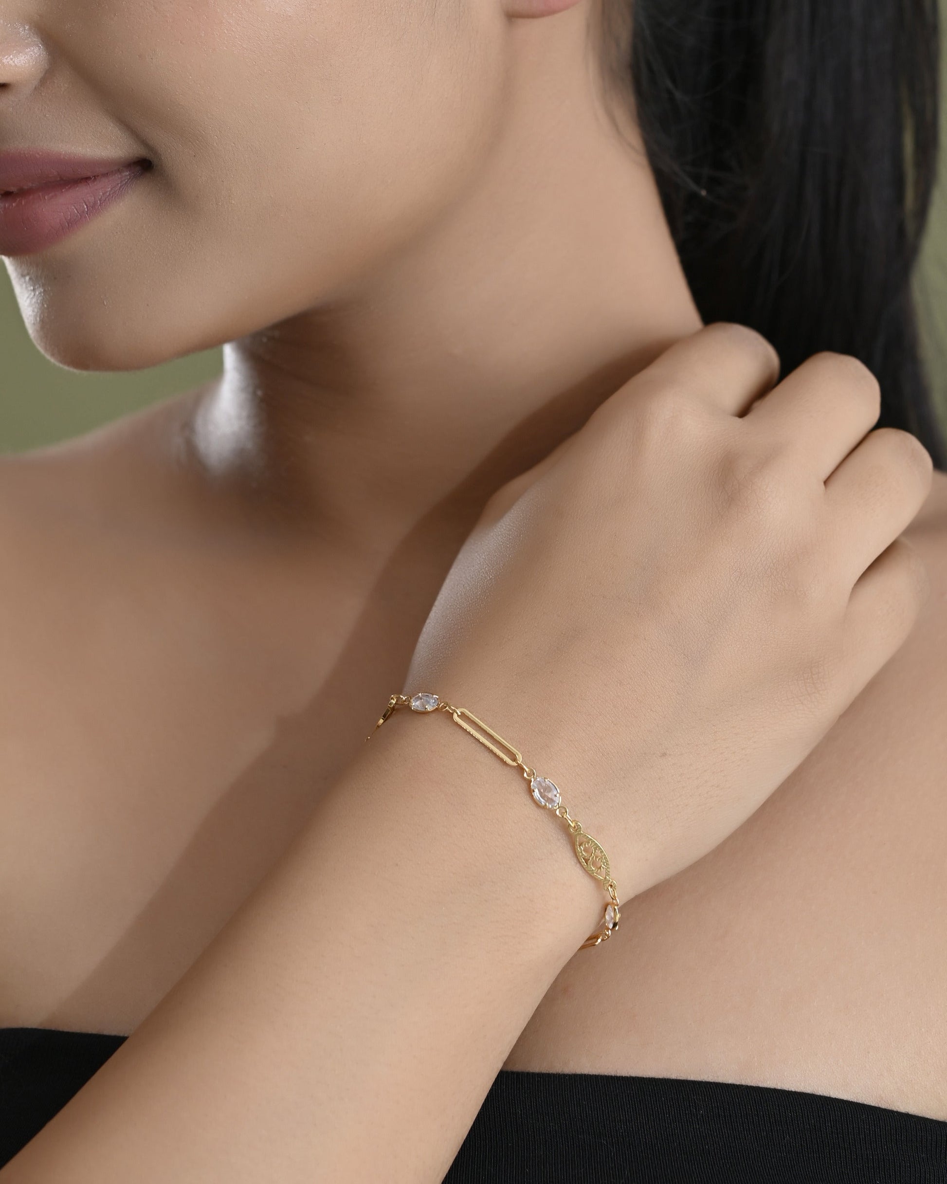 VOJ Gold-Polished Stone Studded Designer Women's Bracelet - Swadesiicart