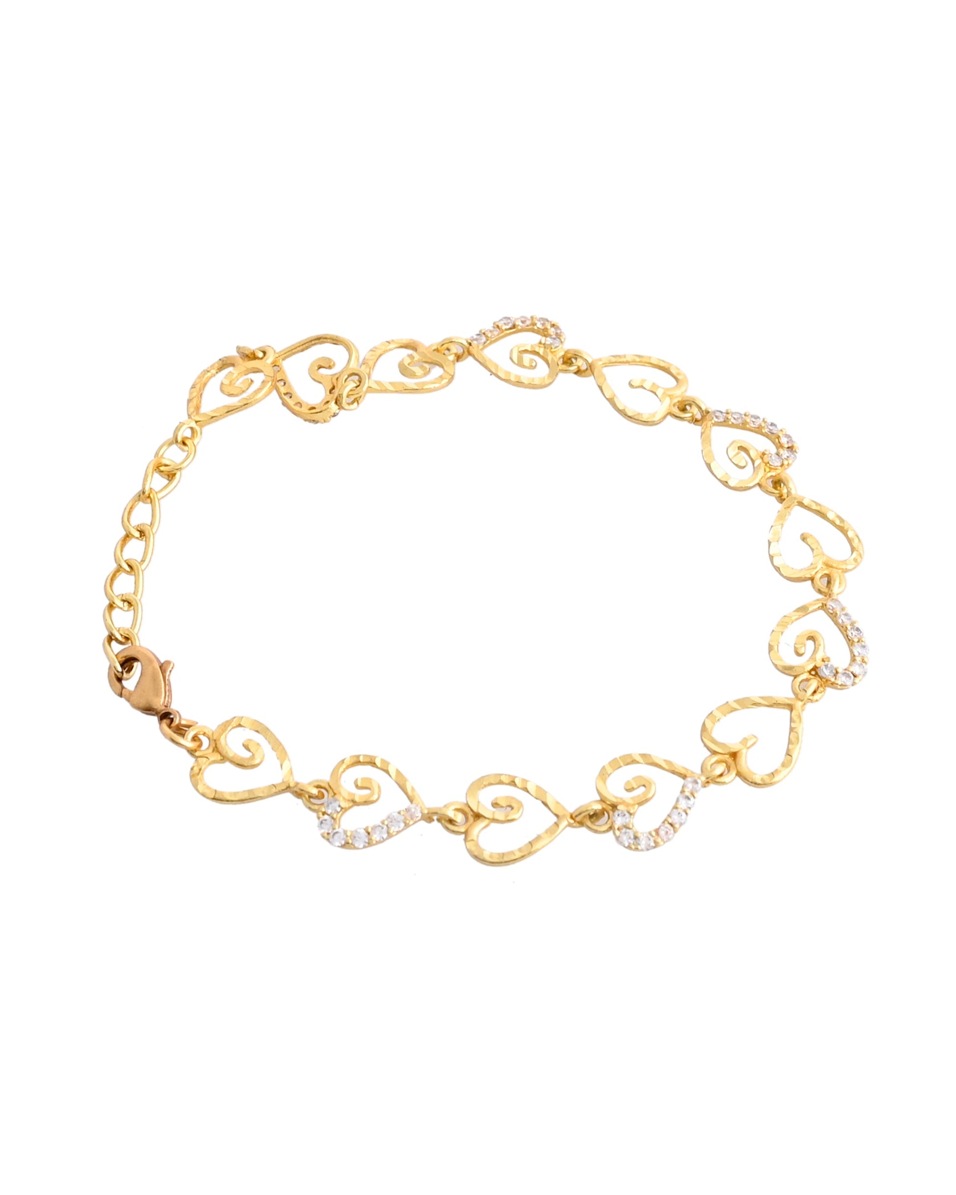 VOJ Gold-Polished Heart Shapped AD Stone Studded Women's Bracelet - Swadesiicart