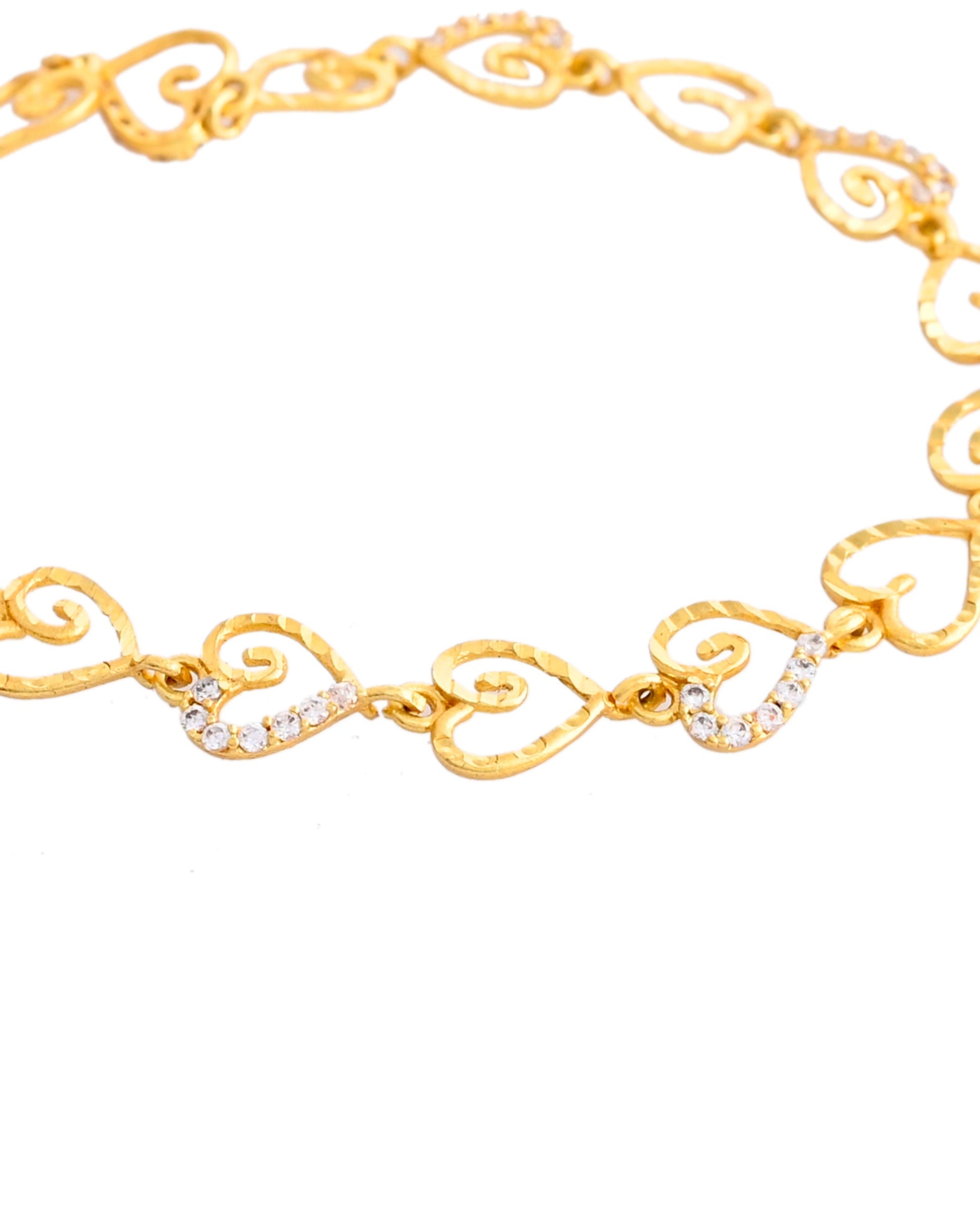VOJ Gold-Polished Heart Shapped AD Stone Studded Women's Bracelet - Swadesiicart