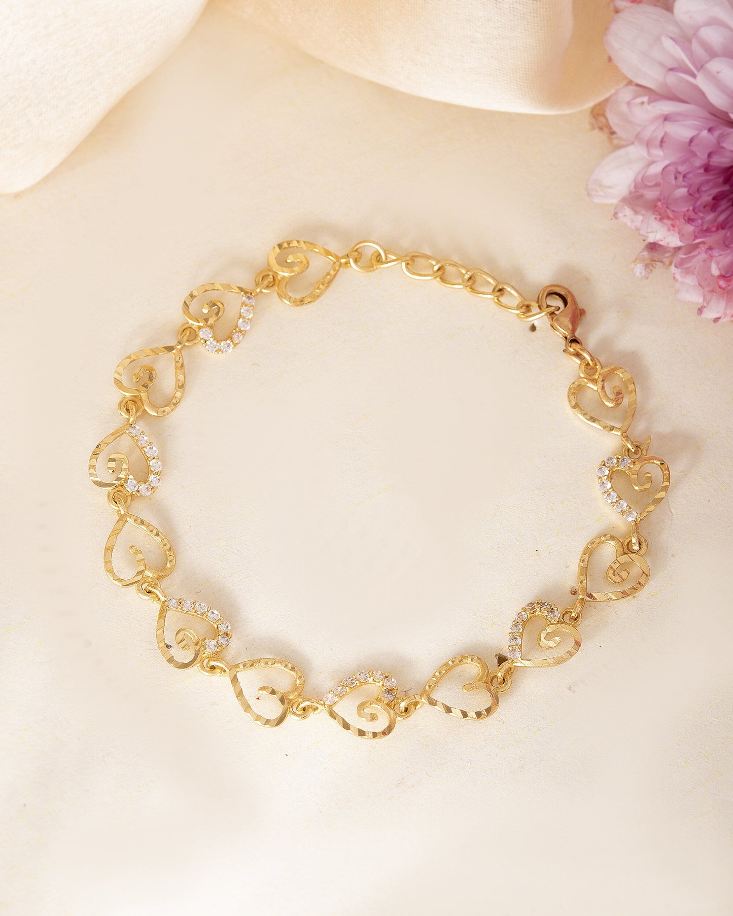VOJ Gold-Polished Heart Shapped AD Stone Studded Women's Bracelet - Swadesiicart