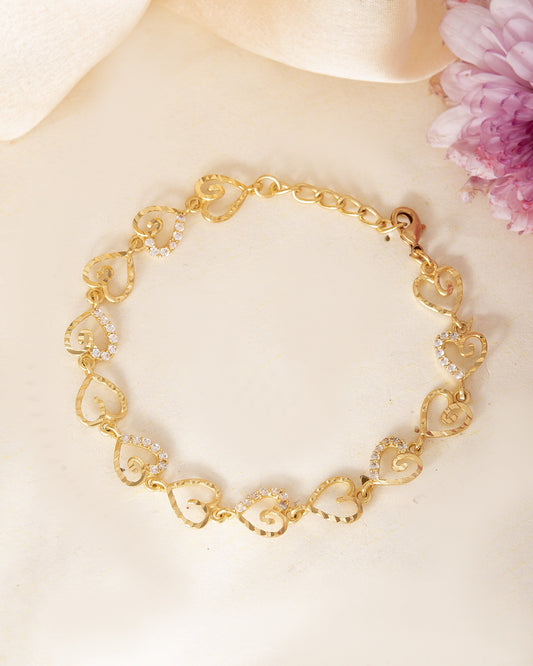 VOJ Gold-Polished Heart Shapped AD Stone Studded Women's Bracelet - Swadesiicart