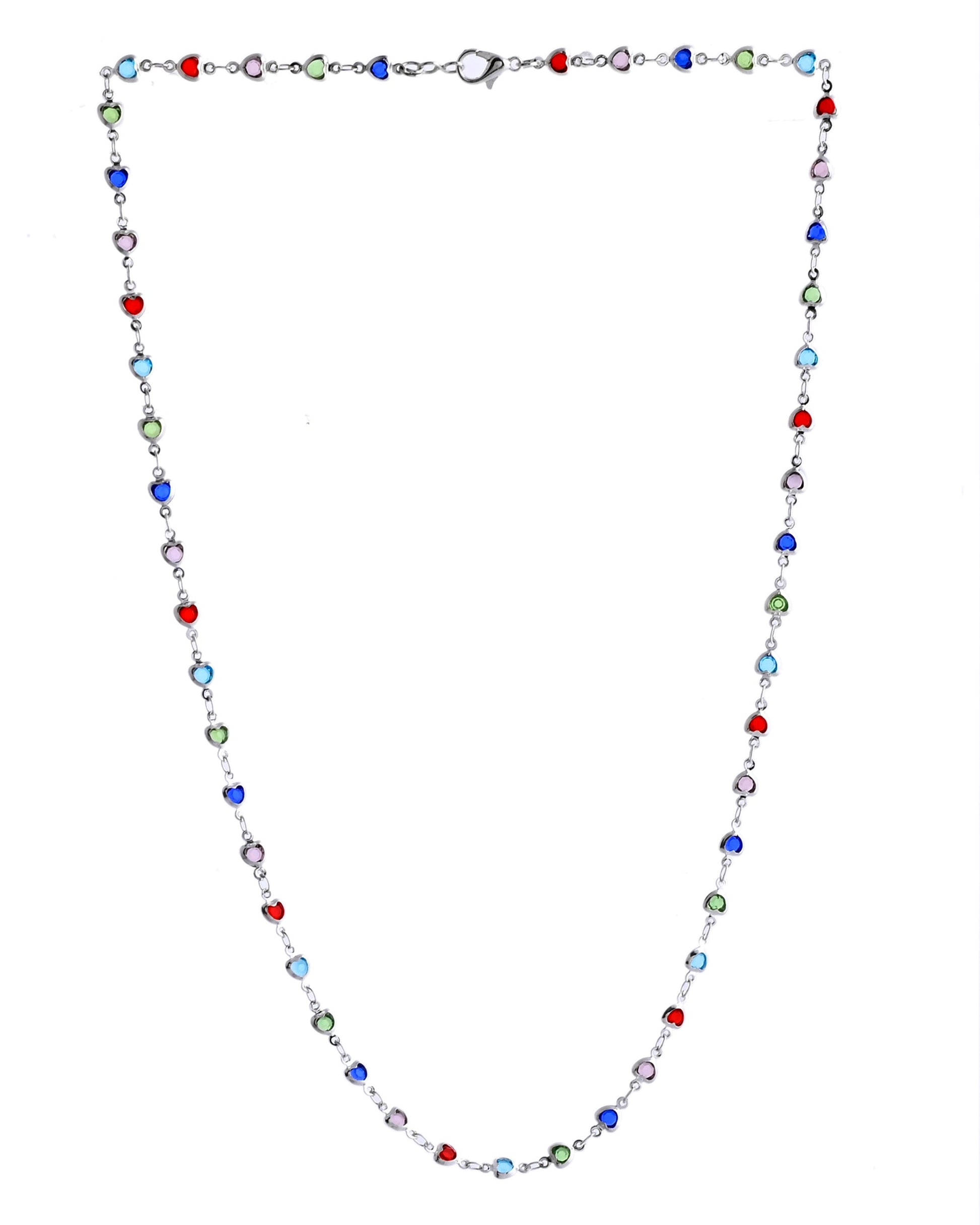 VOJ Silver Plated Multi Colour Stone Heart Shape Chain | Swadesiicart